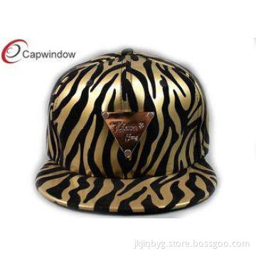 Gold Zebra 5 Panel Flat Brim Baseball Hats With Gold Matel